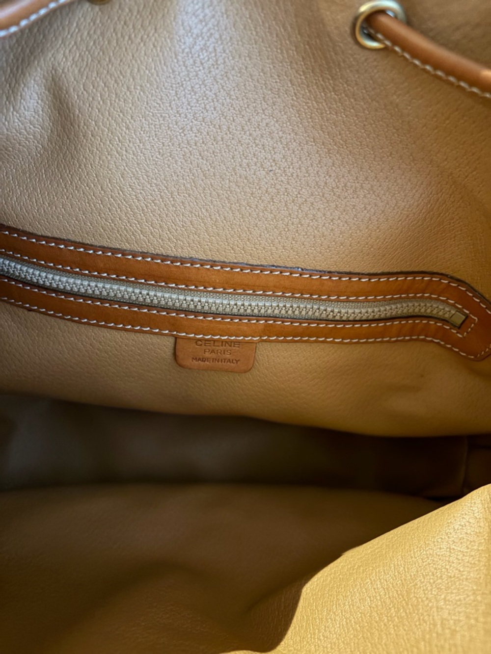 Celine Brown Signature Drawstring Bucket Bag with Tan Trim - Picture 9 of 9